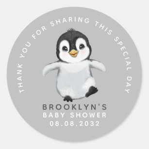 Cute Penguin Baby Shower Thank You Classic Round Sticker