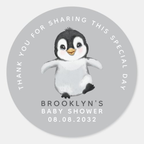 Cute Penguin Baby Shower Thank You Classic Round Sticker