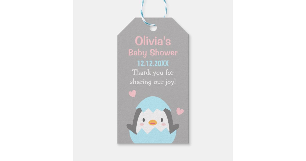 Cute Penguin Baby Shower Thank You Gift Tags Zazzle Com