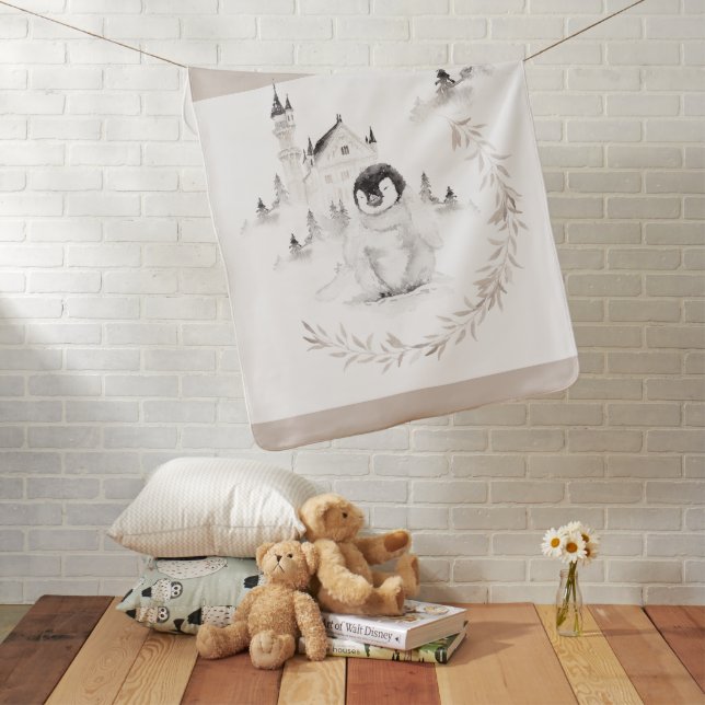 Cute Penguin, Baby's Name,  Baby Blanket (In Situ)