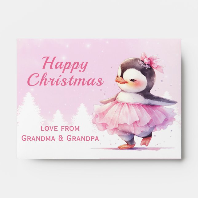 Cute Penguin Ballerina Christmas Cash Gift  Envelope (Front)