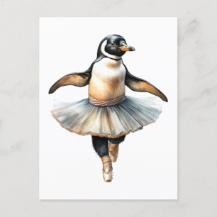 Cute penguin ballerina dancing ballet holiday postcard