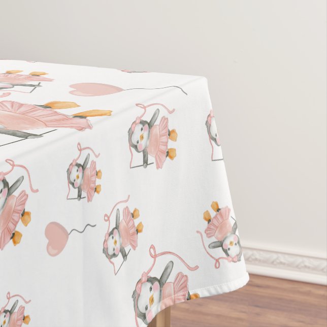 Cute Penguin Ballerina Pink  Tablecloth (In Situ)