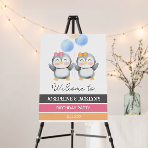 Cute Penguin Balloon Girls Joint Birthday Welcome Foam Board