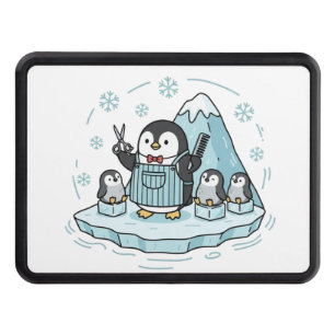 Cute Penguin Barber Family - Arctic Salon Trailer  Hitch Cover