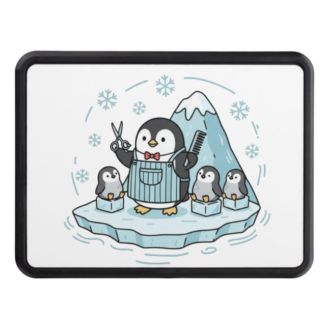 Cute Penguin Barber Family - Arctic Salon Trailer  Hitch Cover (Front)