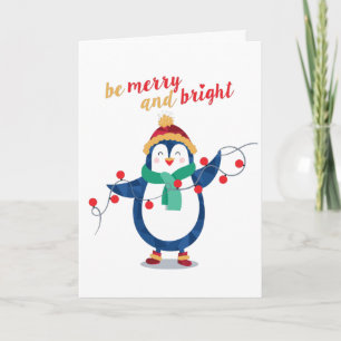 Cute Penguin Be Merry and Bright Christmas Holiday Card