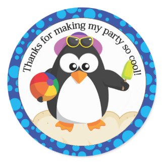 Cute Penguin Beach Party Classic Round Sticker