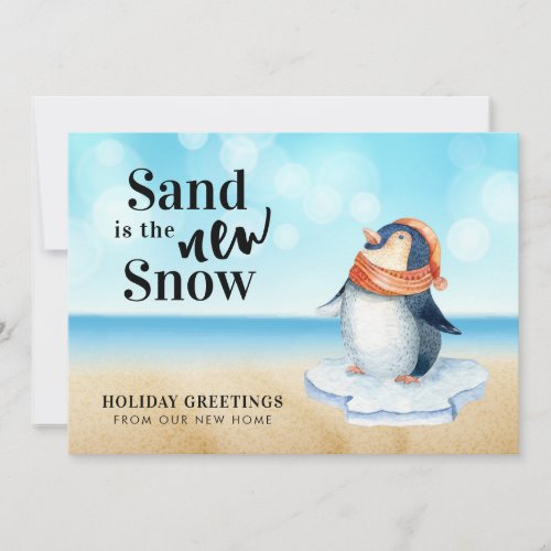 Cute Penguin Beach Scene Holiday Moving Announcement