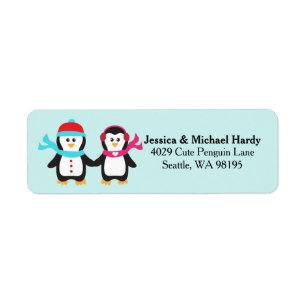 Cute Penguin Bird Couple Christmas Winter Label