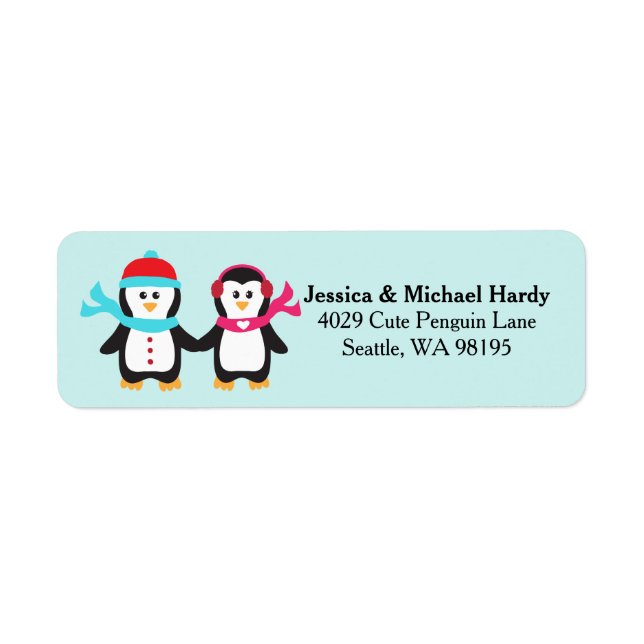 Cute Penguin Bird Couple Christmas Winter Label (Front)