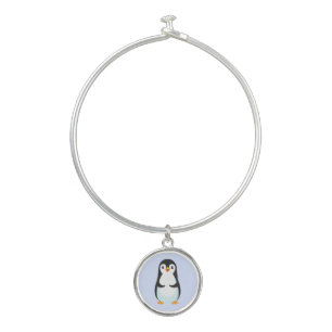 Cute Penguin Bird on Light Blue Bangle Bracelet