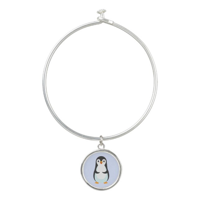Cute Penguin Bird on Light Blue Bangle Bracelet (Front)