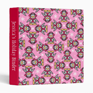 Cute penguin bird pink red Christmas holiday Binder