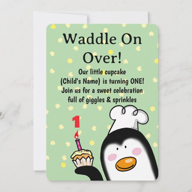 Cute Penguin Birthday (1st birthday) Invitation (Front)