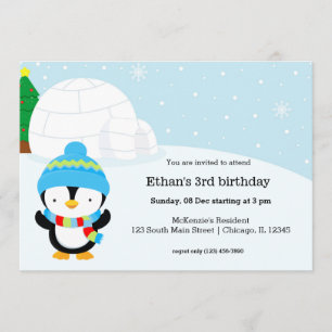 Cute penguin birthday party invitation