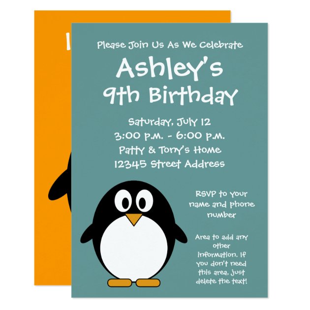 Cute Penguin Birthday Party Invitation