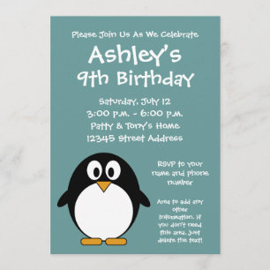 Cute Penguin Birthday Party Invitation