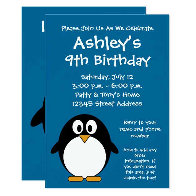 Cute Penguin Birthday Party Invitation