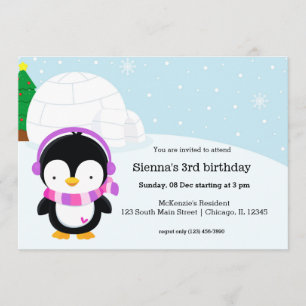 Cute penguin birthday party invitation