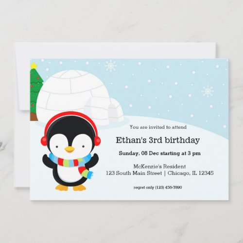 Cute penguin birthday party invitation