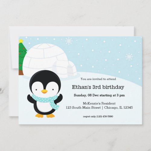 Cute penguin birthday party invitation