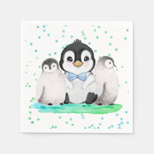 Cute Penguin Birthday Party Napkins (Front)