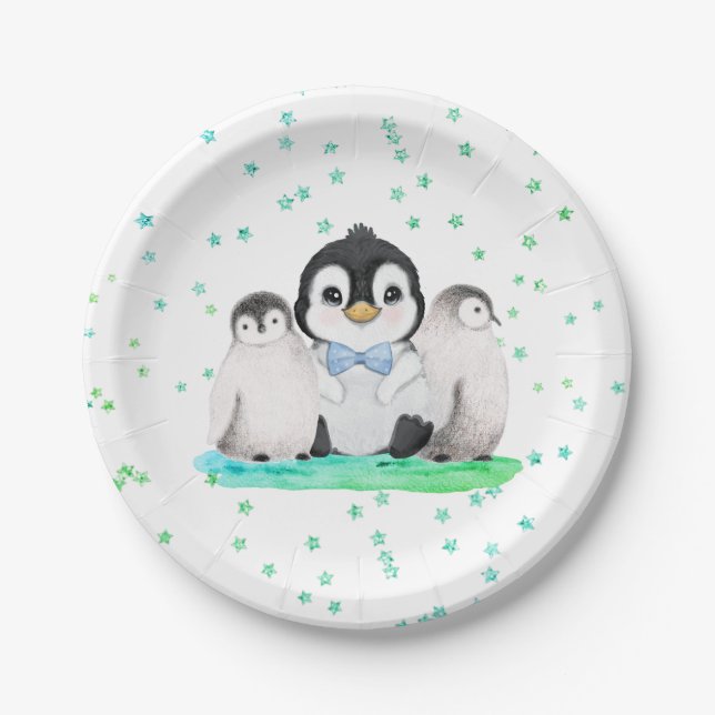 Cute Penguin Birthday Party Paper Plates (Front)