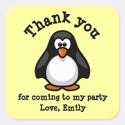 Cute Penguin Birthday Party Thank You Square Sticker