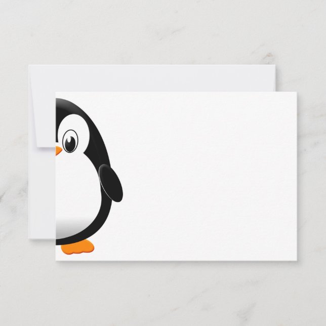Cute Penguin Black and White Blank  Note Card (Front)