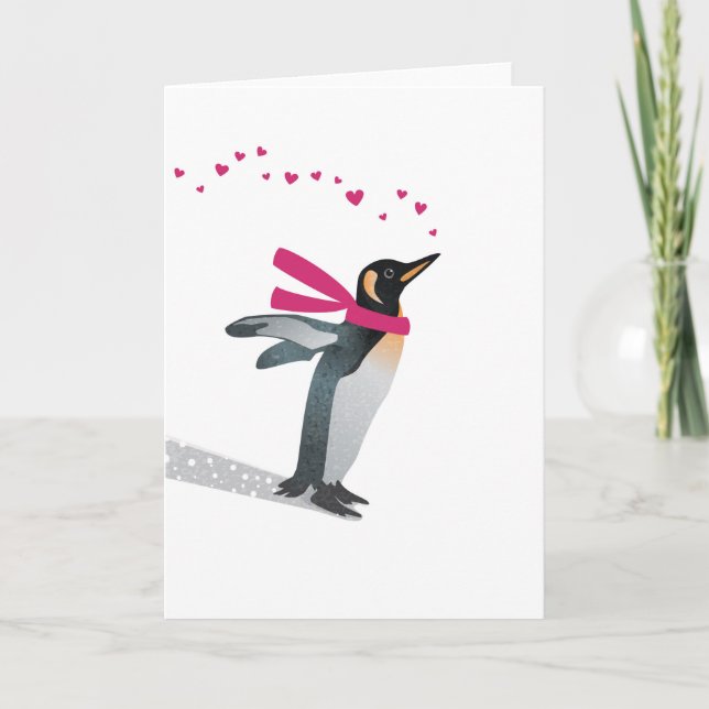 Cute penguin blowing heart kisses. holiday card (Front)