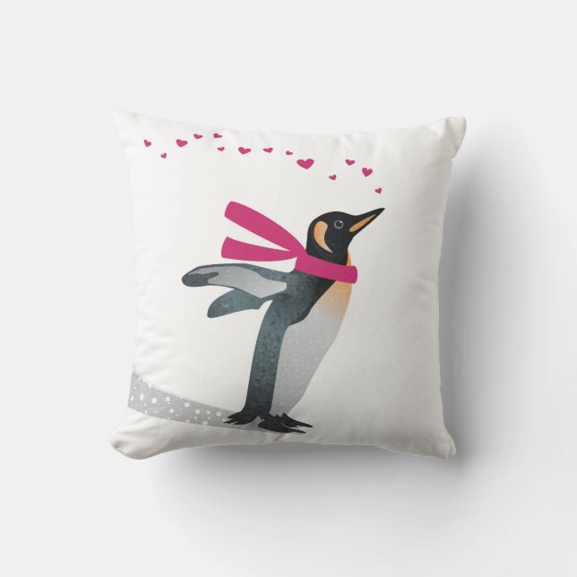 Cute penguin blowing heart kisses. throw pillow (Front)