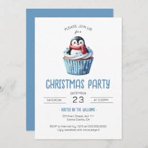 Cute Penguin Blue Christmas Party Invitation