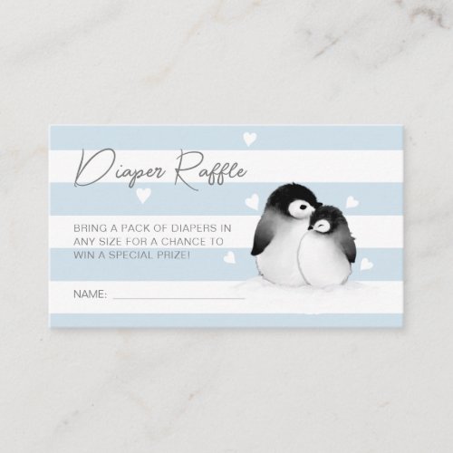Cute Penguin Blue Grey Baby Shower Diaper Raffle Enclosure Card