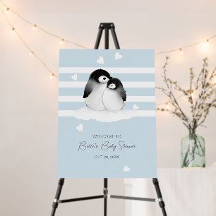 Cute Penguin Blue Grey Baby Shower Foam Board