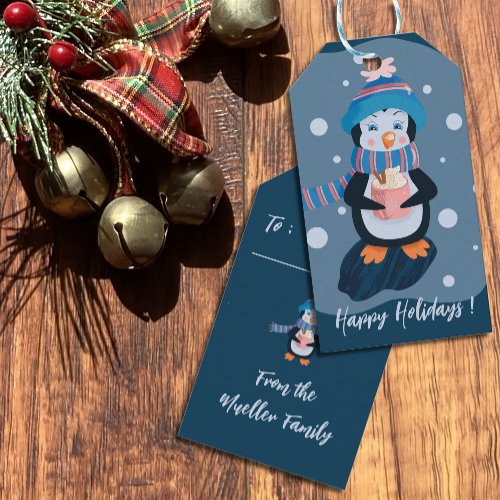 Cute Penguin Blue Holiday Gift Tags