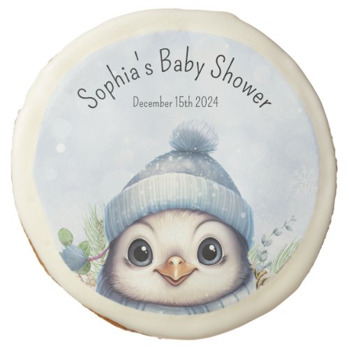 Cute Penguin Blue Snowy Winter Baby Shower Sugar Cookie