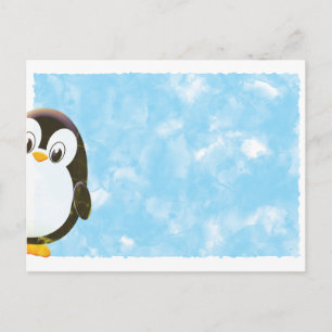 Cute Penguin Blue Watercolor Postcard