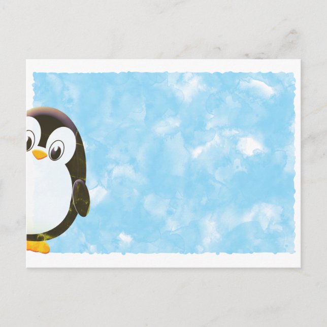 Cute Penguin Blue Watercolor  Postcard (Front)