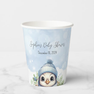Cute Penguin Blue Winter Snow Baby Shower Paper Cups