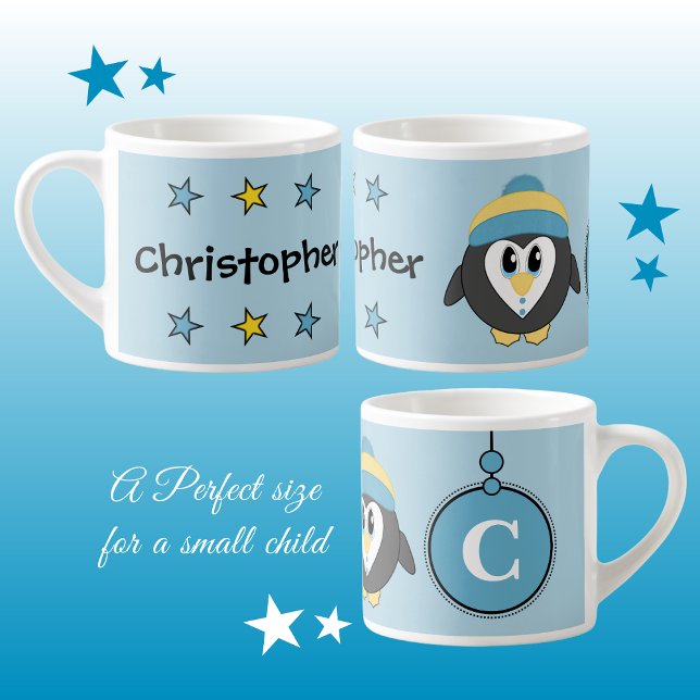 Cute penguin blue yellow with stars child's espresso cup (Creator Uploaded)
