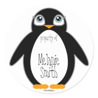 cute penguin BOOKPLATE book label Round Sticker