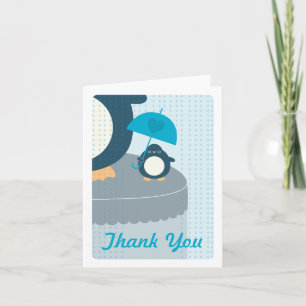 Cute Penguin Boy Blue Thank You Note Card