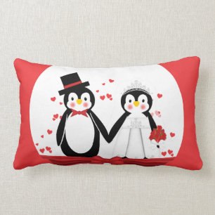 Cute Penguin Bride & Groom Wedding Throw Pillow