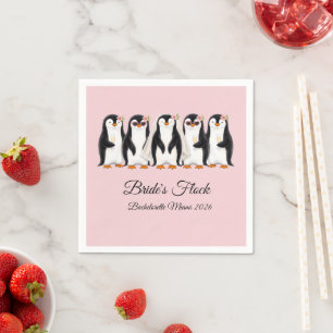 Cute Penguin Bride's Flock Pink Bachelorette Napkins