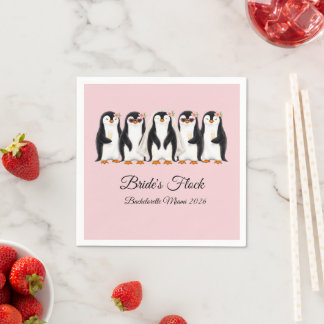 Cute Penguin Bride's Flock Pink Bachelorette Napkins