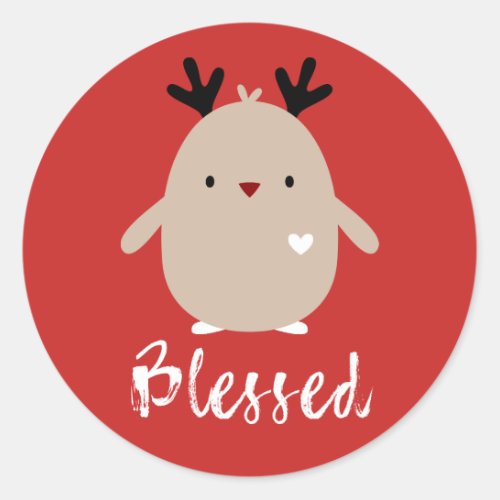 Cute Penguin Brushed Blessed Red Holiday Classic Round Sticker