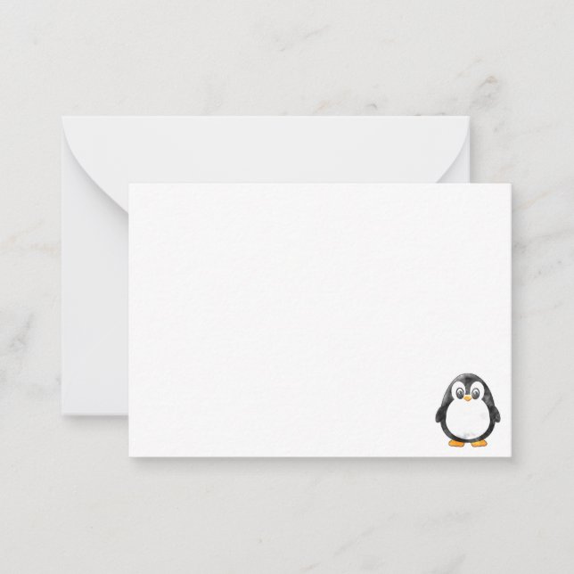 Cute Penguin Cartoon Blank Custom Note Card (Front)