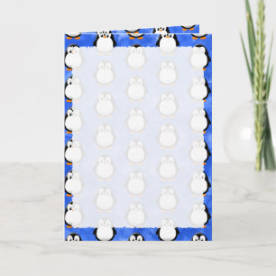 Cute Penguin Cartoon Blue Watercolor Card