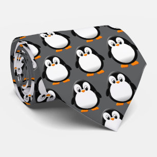 Cute Penguin Cartoon Charcoal  Neck Tie